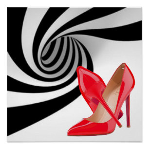 Red High Heels Black White Pattern Print Design