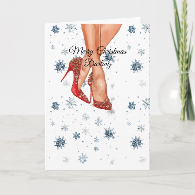 Red High Heels Female Legs Christmas Card (Front)