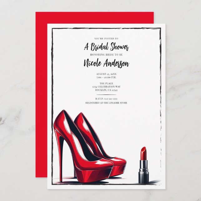 Red High Heels & Lipstick Bridal Shower Invitation (Front/Back)