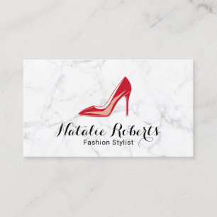 Red High Heels Modern White Marble Fashion Stylist Business Card