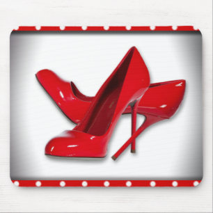 Red High Heels Polka Dots Pattern Mouse Pad
