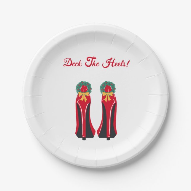 Red High Heels with Christmas Wreaths Paper Plate (Front)