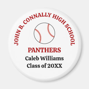 Red High School Baseball Player Personalised Magnet