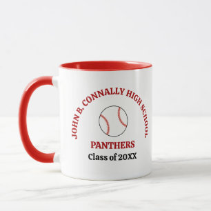 Red High School Baseball Player Personalised Mug