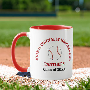 Red High School Baseball Player Personalised Mug