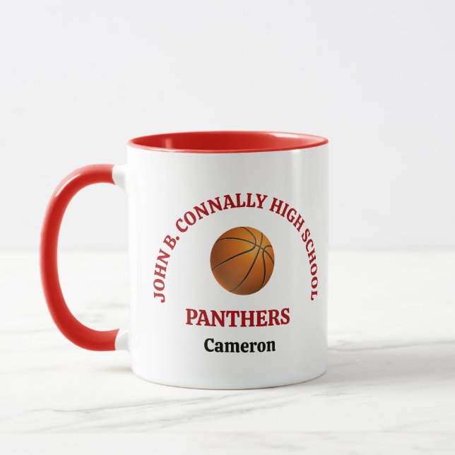 Red High School Basketball Player Personalised Mug (Left)