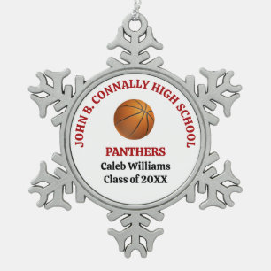 Red High School Basketball Player Personalised Snowflake Pewter Christmas Ornament