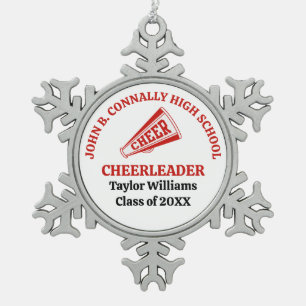 Red High School Cheerleader Personalised Snowflake Pewter Christmas Ornament