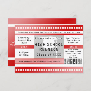 Red High School Class Reuinion Admission Ticket Invitation
