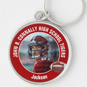 Red High School Football Player Photo Key Ring