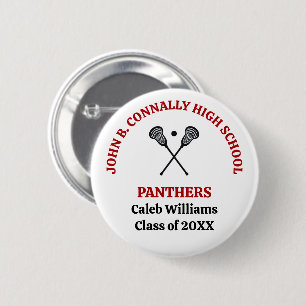 Red High School Lacrosse Team Personalised 6 Cm Round Badge