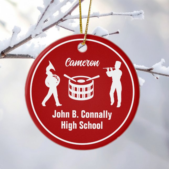 Red High School Marching Band Custom Christmas Ceramic Ornament (Creator Uploaded)
