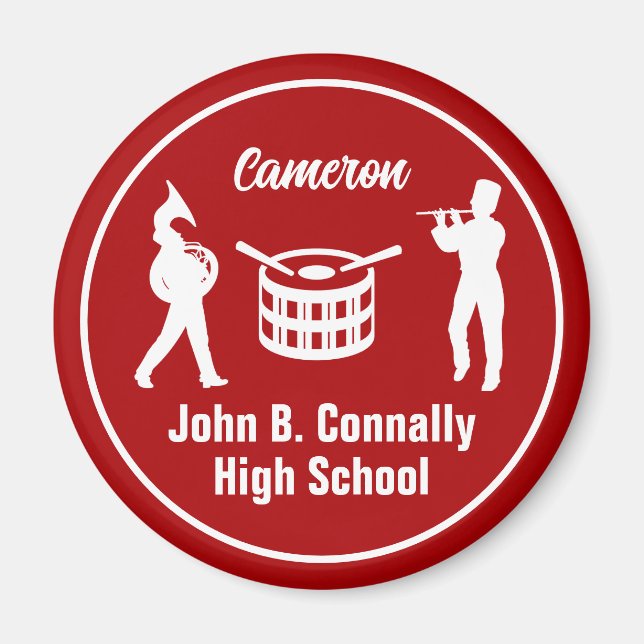 Red High School Marching Band Personalised Magnet (Front)