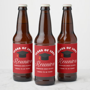 Red High School Reunion Personalised Party Beer Bottle Label