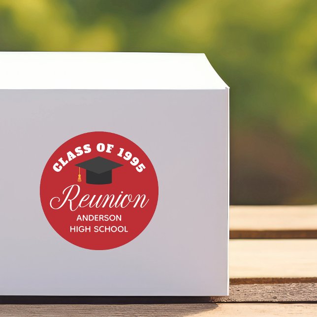 Red High School Reunion Personalised Party Classic Round Sticker (Creator Uploaded)