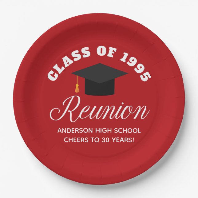 Red High School Reunion Personalised Party Paper Plate (Front)
