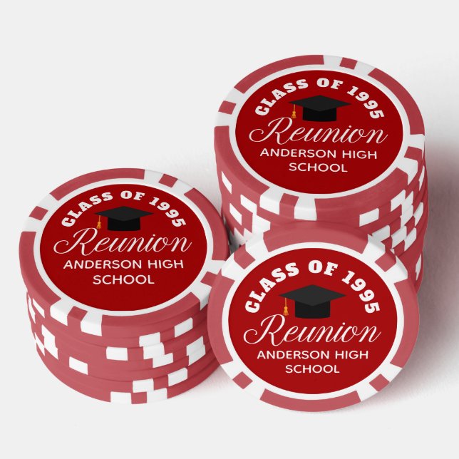 Red High School Reunion Personalised Party Poker Chips (Stack)