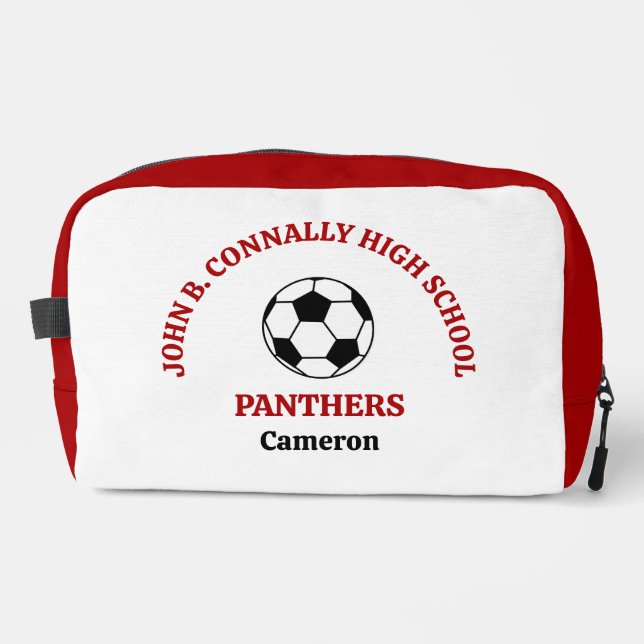 Red High School Soccer Team Personalised Dopp Kit (Front)