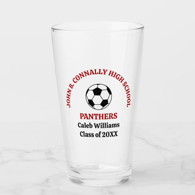 Red High School Soccer Team Personalised Glass (Front)