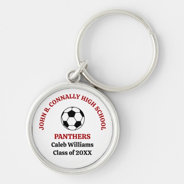 Red High School Soccer Team Personalised Key Ring (Front)