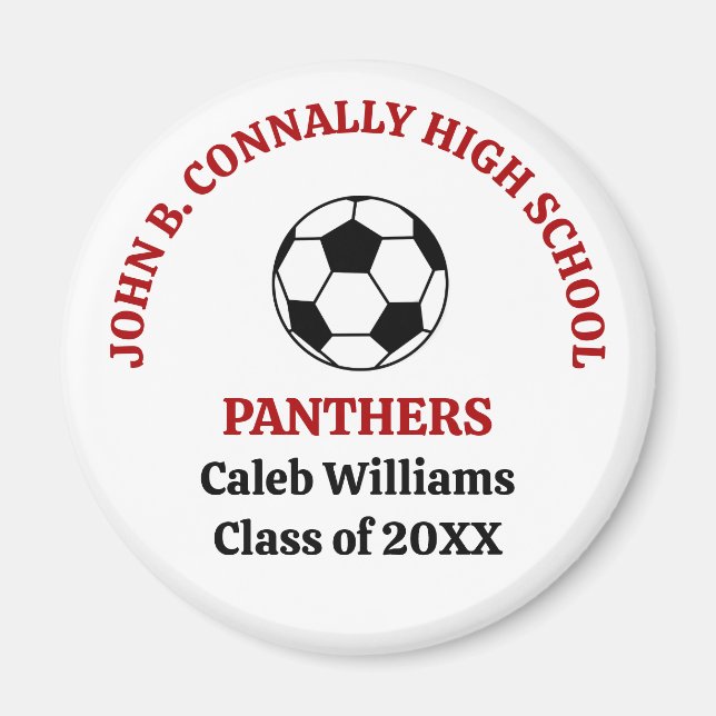 Red High School Soccer Team Personalised Magnet (Front)