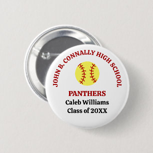Red High School Softball Player Personalised 6 Cm Round Badge