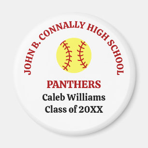 Red High School Softball Player Personalised Magnet