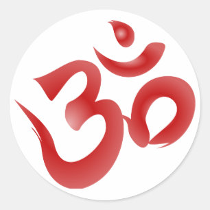 Red Hindu Symbol Om Aum Devanagari Calligraphy Classic Round Sticker