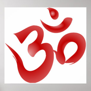 Red Hindu Symbol Om Aum Devanagari Calligraphy Poster