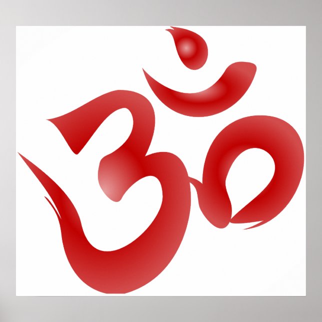 Red Hindu Symbol Om Aum Devanagari Calligraphy Poster (Front)