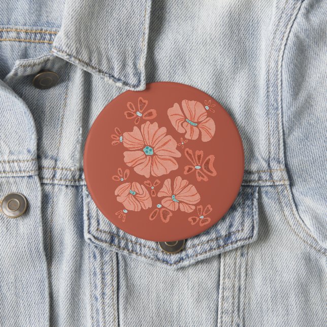 Red Hippie Abstract Flower Power 10 Cm Round Badge (In Situ)