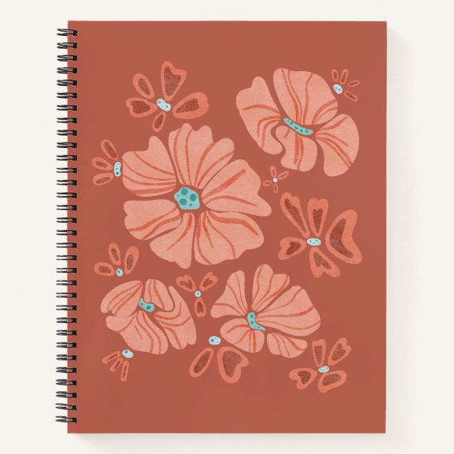Red Hippie Abstract Flower Power Notebook (Front)