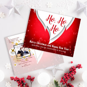 Red Ho Ho Ho Christmas & New Year Photo Greetings Holiday Postcard