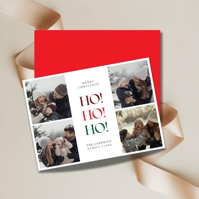 Red Ho Ho Ho Funny Christmas Family Kids Photo Holiday Card (Creator Uploaded)