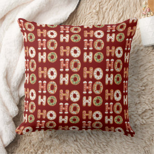 Red Ho Ho Ho Gingerbread Cookie Christmas Cushion