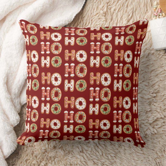Red Ho Ho Ho Gingerbread Cookie Christmas Cushion (Blanket)