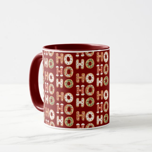 Red Ho Ho Ho Gingerbread Cookie Christmas Mug (Front Left)