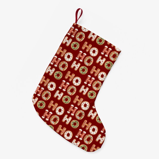 Red Ho Ho Ho Gingerbread Cookie Christmas Small Christmas Stocking (Front (Hanging))