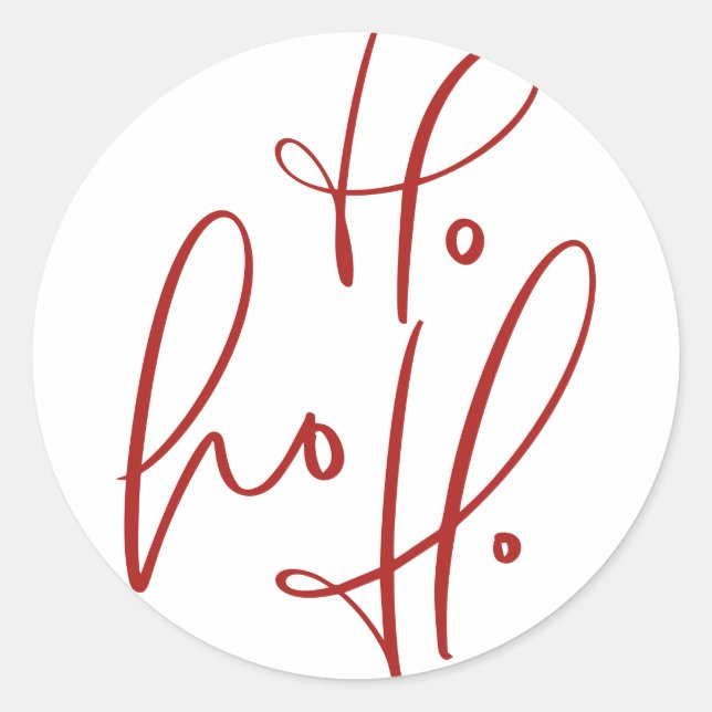 Red Ho Ho Ho Modern Calligraphy Christmas Classic Round Sticker (Front)