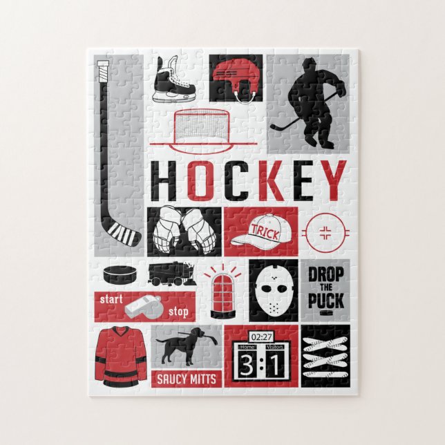 Red Hockey Elements Stick Puck Player Jigsaw Puzzle (Vertical)