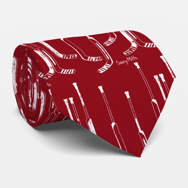 Red Hockey Goalie Sticks Tie (Rolled)