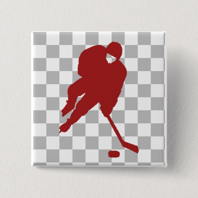 RED HOCKEY PLAYER 15 CM SQUARE BADGE (Front)