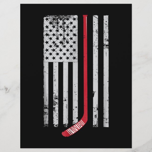 Red Hockey Stick American Flag USA Hockey Custom Letterhead (Front)
