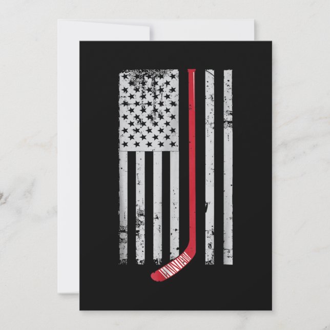 Red Hockey Stick American Flag USA Hockey Invitation (Front)