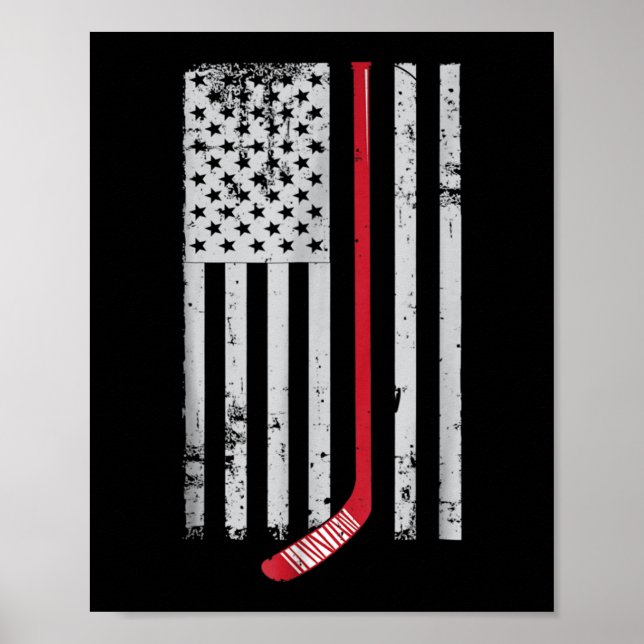 Red Hockey Stick American Flag USA Hockey Poster (Front)