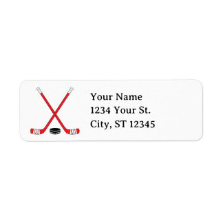 Red Hockey Sticks and Puck Return Address Label
