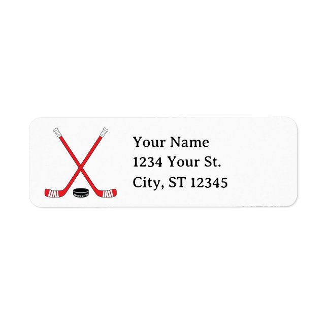 Red Hockey Sticks and Puck Return Address Label (Front)