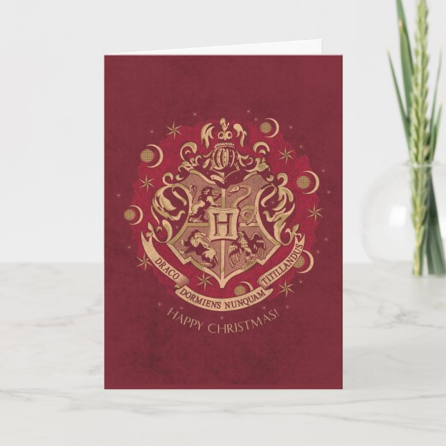 Red HOGWARTS™ Crest Holiday Wreath Card (Front)