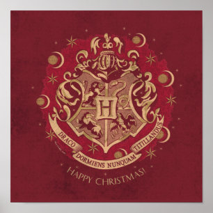 Red HOGWARTS™ Crest Holiday Wreath Poster