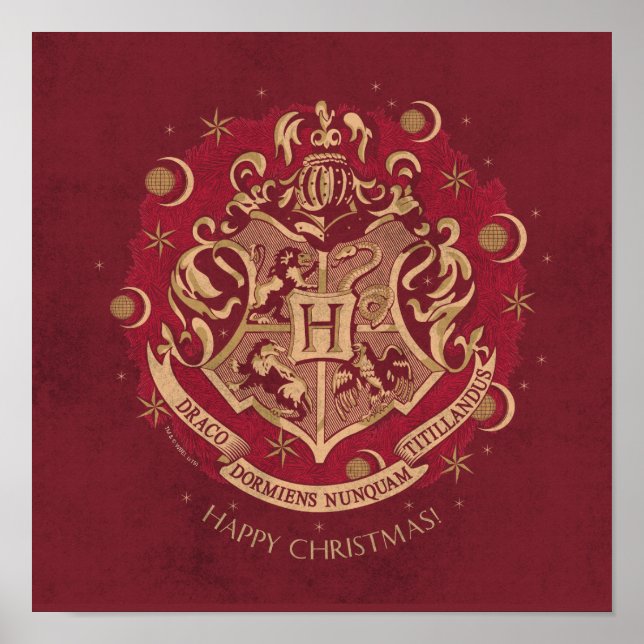 Red HOGWARTS™ Crest Holiday Wreath Poster (Front)